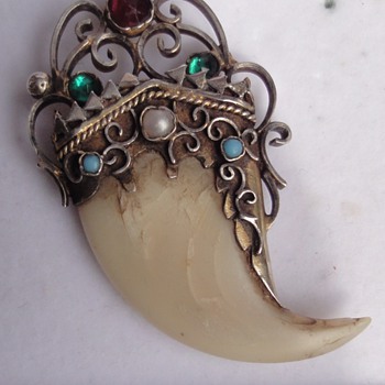Antique tiger claw stone pendant Vermeil and silver set - Fine Jewelry