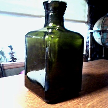 Interesting Little Dark Green Glass Bottle /  Vetri Speciali S.p.A. Pergine Valsugana Italy / Circa 1974 or later