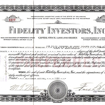 Fidelity Investors Inc 1930 Preferred Certificate
