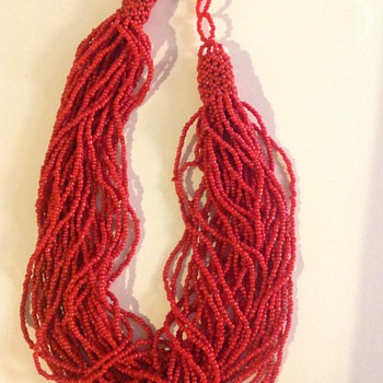 30 Strand Vintage Coral Color Hand Woven Necklace - Costume Jewelry