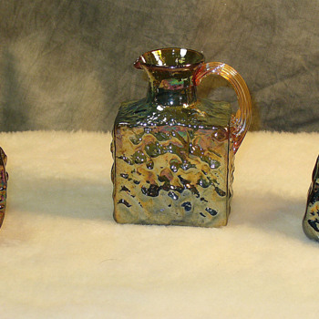 Rare Pilgrim Glass iridized hand mould blown applied handles.