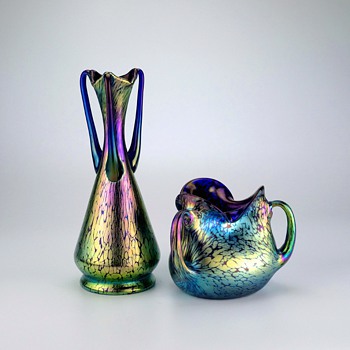 NOT your average pair of Loetz Papillon vases - Art Glass