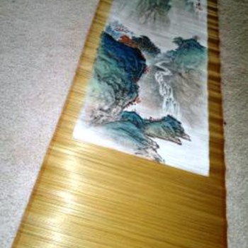Chinese  painted bamboo scroll