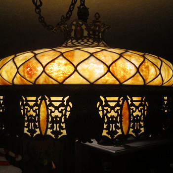 Slag chandelier electrified with original gas works. - Lamps