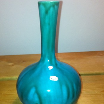 Glazed Green Vase, have matching cat. - Art Pottery