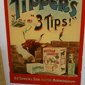 Original 1910 Tipper's "3 Tips" Stone Lithograph Poster