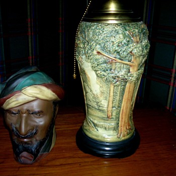 Old Weller Humidor (The Turk) And rare Weller Forest Lamp - Art Pottery