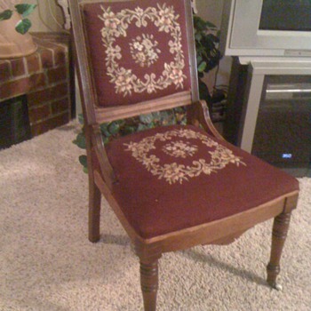 Victorian Needlepoint Chair with front roller casters - Victorian Era