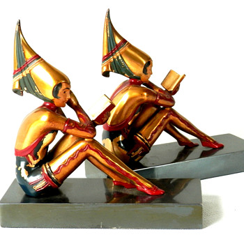 Contemplar or Gerdago Girl Bookends by H. Fugere - Art Deco