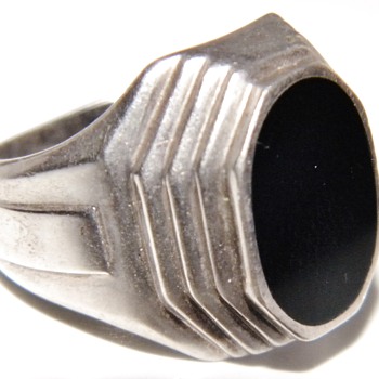 Vintage Deco Mens Onyx Sterling Pinky Ring FAB!! - Fine Jewelry