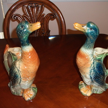 Two Majolica St Clement Duck Pitchers