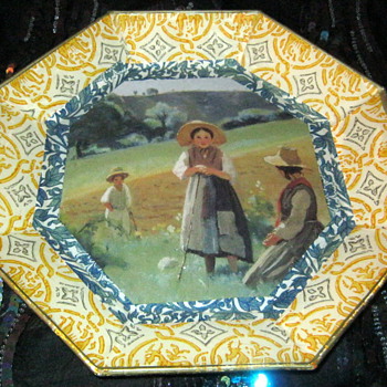Pretty painting under glass country scene  - Art Glass