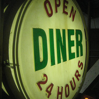 Vintage 1950's OPEN DINER 24-Hours Vaccum foam Back-Lit /Bulb Lit Sign - Signs