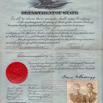 US Passport 1925 personally signed by Nobel Prize Winner KELLOGG - Paper