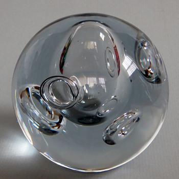 Swedish? Ring Bubble Paperweight~Clear, I can't read the Signature, HELP! - Art Glass