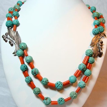 Antique Chinese Turquoise and Coral Necklace