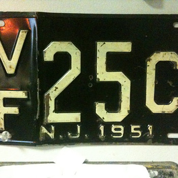 1951 New Jersey License Plate - Signs