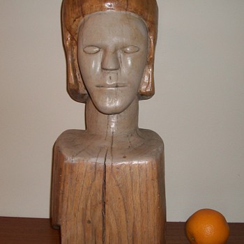 Large Folk Art Bust Carved Head Wood Sculpture 