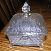Vintage Clear Glass  4 footed Trinket or Candy Dish with starburst design and daisies