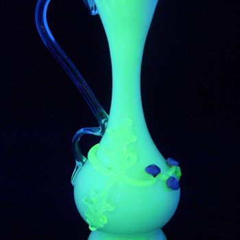 Unique Cased Glass Bohemian Ewer with Applied Berries - Art Glass