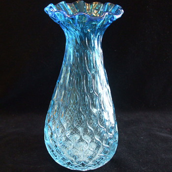  Blown Blue Honeycomb Flower Vase-Any Ideas on Whodunnit? - Art Glass
