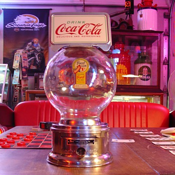 Ford Gum Machine...One Cent...With Coca-Cola Top Sign 