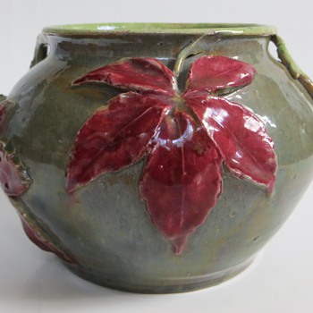 Anton Lang Pottery Vase with applied leaves~He was Jesus at 3 Oberammagau Passion Plays - Art Pottery