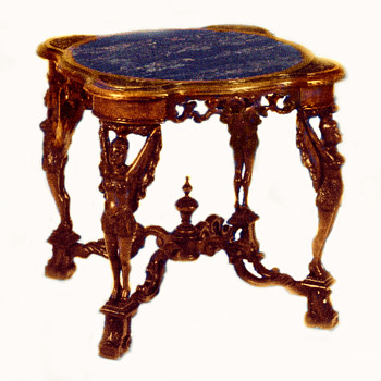 Magnificent Art Deco Italian Carved Wood & Marble Table, circa 1925 - Art Deco
