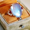 Vintage Retro Ceylon Moonstone Diamond Ruby 18k Ring Custom