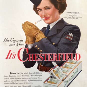 1942 Chesterfield Cigarette Ad Featuring Joan Bennett - Advertising