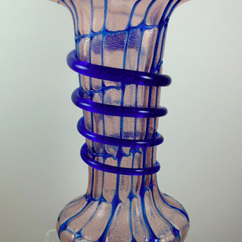 Kralik Pink & Blue Decorated Vase c.1900 - Art Glass