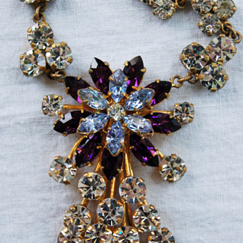 Nifty Violet, Pale Blue and Clear Rhinestone Necklace - Costume Jewelry