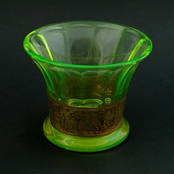 Signed Moser Vaseline Glass (Uranium) Warrior Frieze vase - Glassware