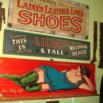 Vintage pub woman signage and wardrobe dealer sign. - Signs