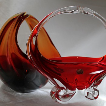 Two Glass Baskets - Japan and Italy (I think!) - Art Glass