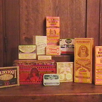 Vintage Laxative, Liniment, and Pill Tins and Boxes 