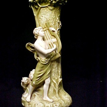 Royal Dux Tall Vase With Figure And Two Lions (h.20 3/4'' dia. 9 1/2'')