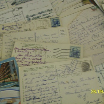 202 vintage postcards with postmarks and stamps from world wide to the usa - Postcards