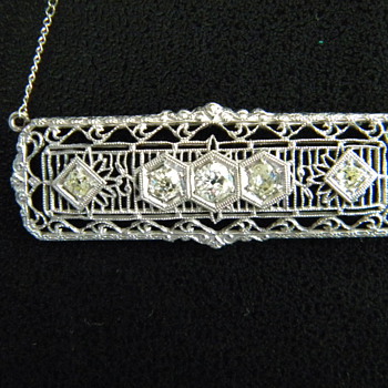 Antique Art Deco Old Mine Cut Diamond Filigree 18k Necklace For Valentino97 - Fine Jewelry