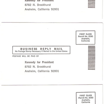 Original Robert F. Kennedy Business Reply Mail Envelopes (5) - Advertising