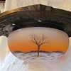Old reverse painted lamp shade w/moulded tin ceiling ring