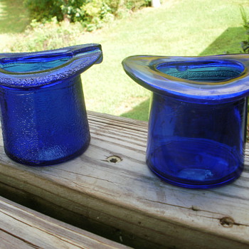 2 Blue cobalt glass top hats - Glassware