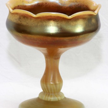 Kew Blas? Compote w/Pulled-Feather Design - Art Glass
