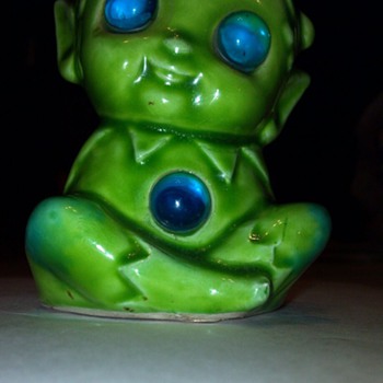 Green elf, with light up blue eyes and tummy. - Art Pottery