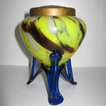 Czechoslovakia Art Deco Cobalt Strutted Mottled Posy Vase 1930's - Art Glass