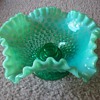Fenton hobnail Emerald Green Opalescent Candle bowl
