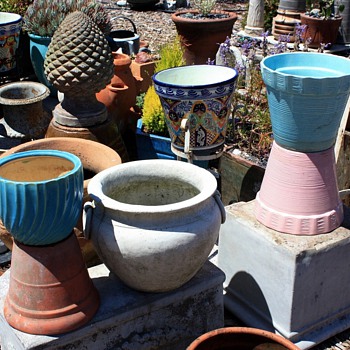 Lots more flower pots and planters plus an amazing pineapple finial - Art Pottery