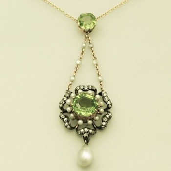 Peridot, Diamond & Pearl Victorian Pendant - Victorian Era