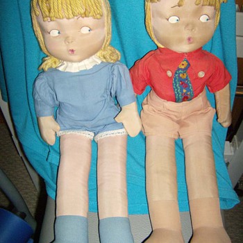 Vintage Cloth Boy and Girl Dolls  - Dolls