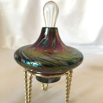 Vintage rainbow iridescent perfume decanter signed "Ames" - Art Glass